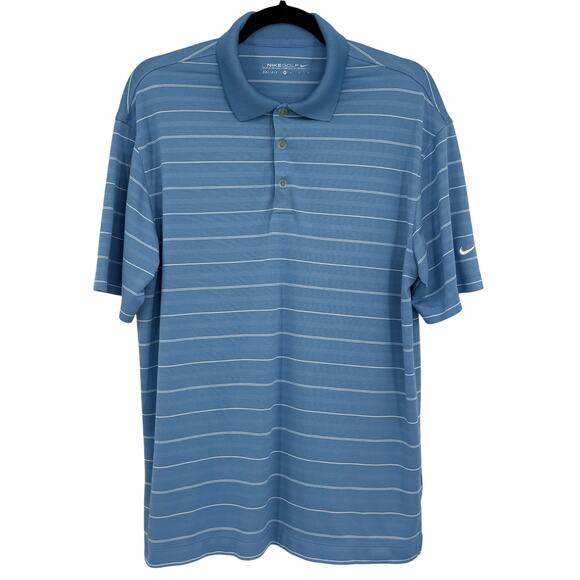 Nike Golf Blue Striped Polo, M - Picture 2 of 8